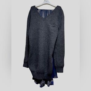 Sacai grey V neck knit sweater dress